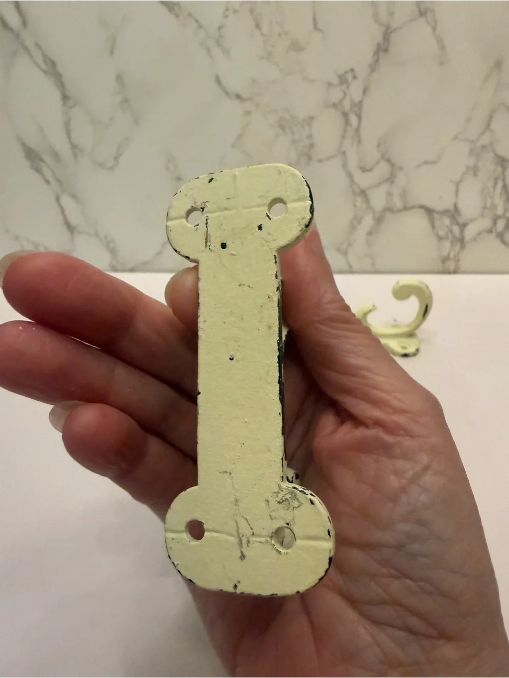 Rustic double-prong off white cast iron wall hooks distressed set of 2